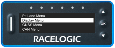 VBOX Pit Lane Timer showing the Display Menu option in the main menu.