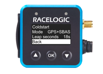VBOX Mini LapTimer showing the Back option in the GNSS Options menu.
