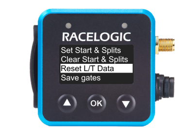 VBOX Mini LapTimer showing the Reset L/T Data option in the Lap Timing Menu.
