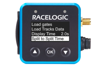 VBOX Mini LapTimer showing the Split to Split Time option in the Lap Timing Menu.