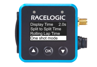 VBOX Mini LapTimer showing the One Shot Mode option in the Lap Timing Menu.