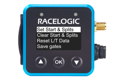 VBOX Mini LapTimer showing the Set Start & Splits option in the Lap Timing Menu.