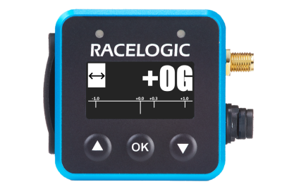 VBOX Mini LapTimer showing the Lateral G display with the bar graph added.