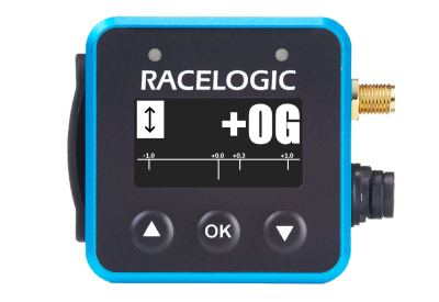 VBOX Mini LapTimer showing the Longitudinal G display with the bar graph added.
