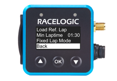 VBOX Mini LapTimer showing the Back option in the the Predictive Settings menu.