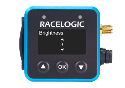 VBOX Mini Pit Lane Timer showing the Brightness setting set to 3.