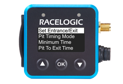 VBOX Mini Pit Lane Timer showing the Set Entrance/Exit option in the Pit Lane Timer menu.
