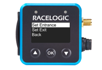 VBOX Mini Pit Lane Timer showing the Set Entrance option in the Set Entrance/Exit menu.