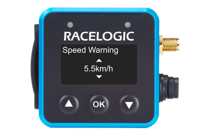 VBOX Mini Pit Lane Timer showing the Speed Warning setting set to 5.5 km/h.