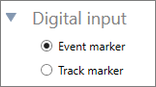 Cropped screenshot of the Digital Input options with Event Marker selected.