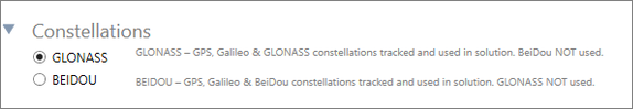 Cropped screenshot of the Constellations settings area with GLONASS selected.