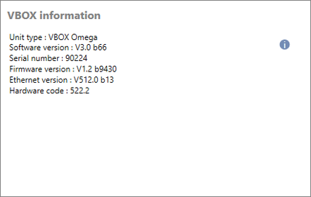 Cropped screenshot of the VBOX Information area when connected to a VBOX 3iS Dual Antenna RTK unit.