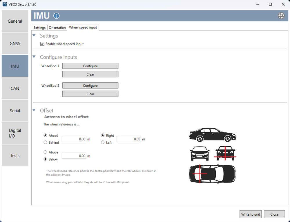 Screenshot of the Wheel Speed Input tab.