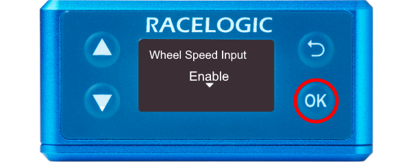 Illustration of Wheel Speed Input screen with Enable displayed.