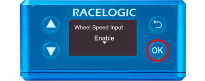 Illustration of Wheel Speed Input screen with Enable displayed.