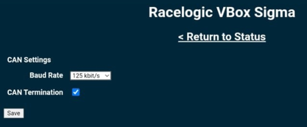 Screenshot of the CAN Settings - Baud Rate and Termination options.