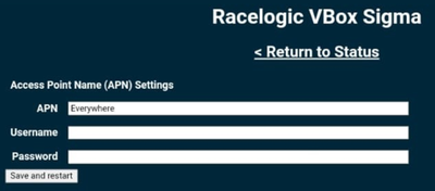 Screenshot of the Modem Settings - Access Point Name (APN) options.