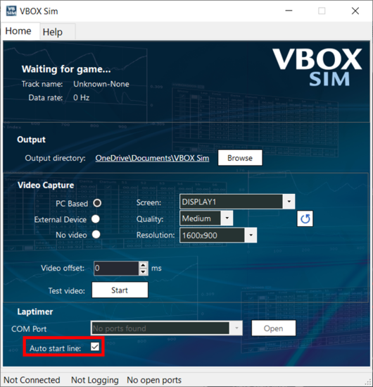 VBOX Sim Auto Start Line