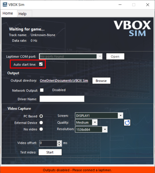 VBOX Sim Auto Start Line2
