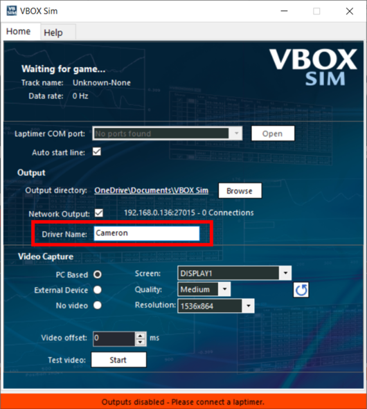 VBOX Sim Driver Name