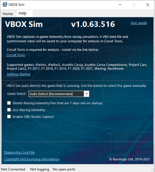 VBOX Sim Help Tab