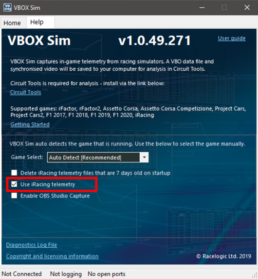 VBOX Sim Help Tab iRacing2