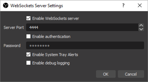 VBOX Sim OBS Studio Websocket Settings