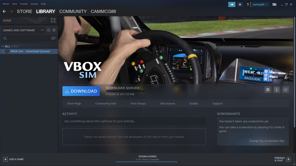VBOX Sim Steam