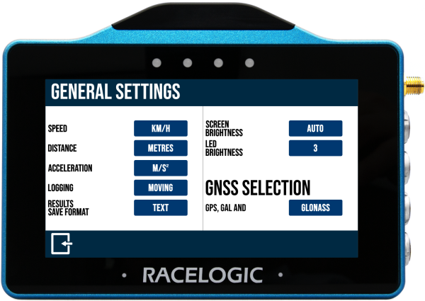 VBOX Touch RTK displaying the General Settings screen.