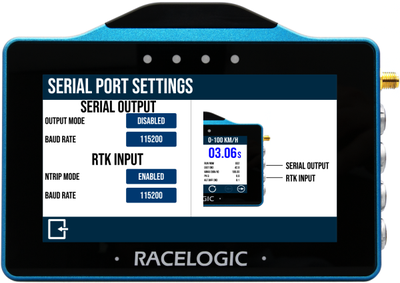 VBOX Touch RTK displaying the Serial Port Settings screen.