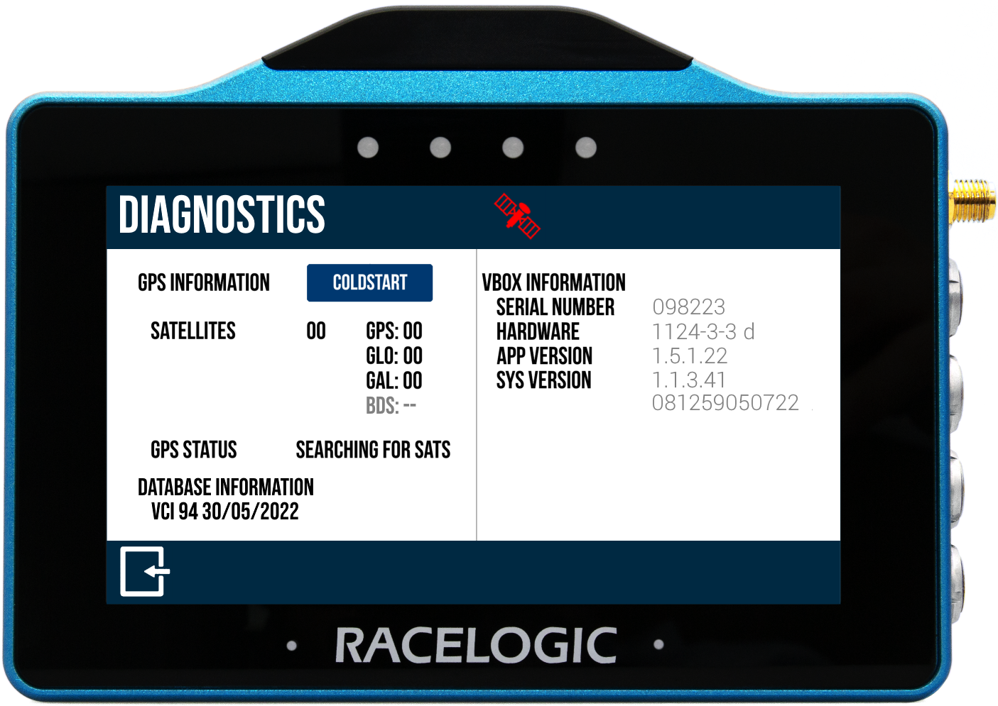 VBOX Touch RTK displaying the Diagnostics screen.