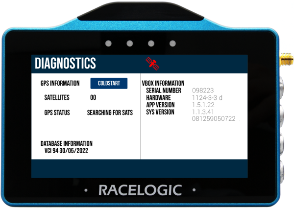 VBOX Touch displaying the Diagnostics Screen.