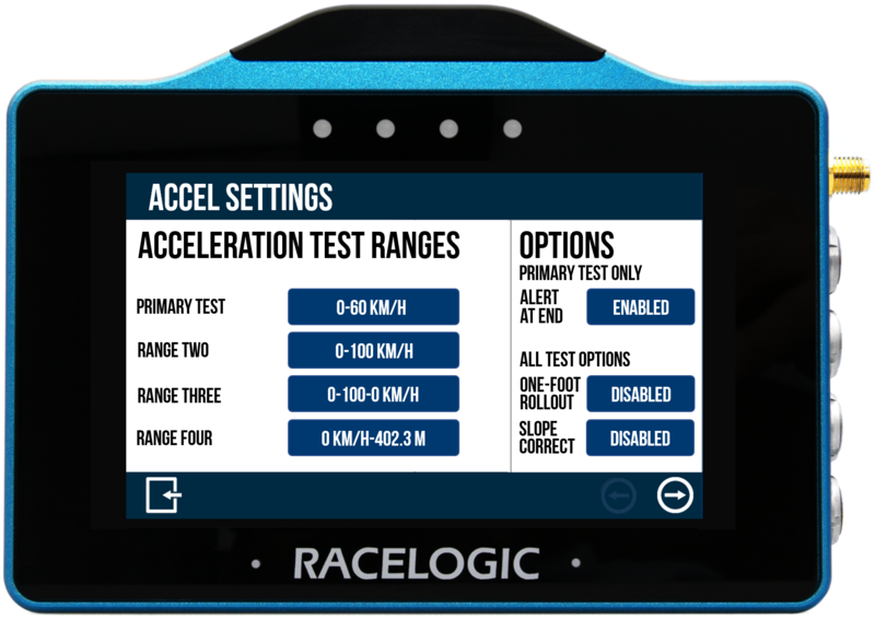 VBOX Touch displaying the Accel Settings screen.