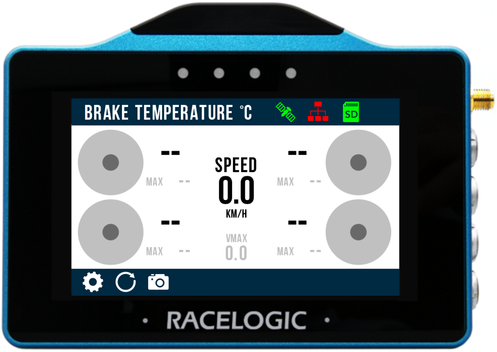 VBOX Touch displaying the Sensor Display in the Brake Temperature App as it appears when there is no CAN data available.