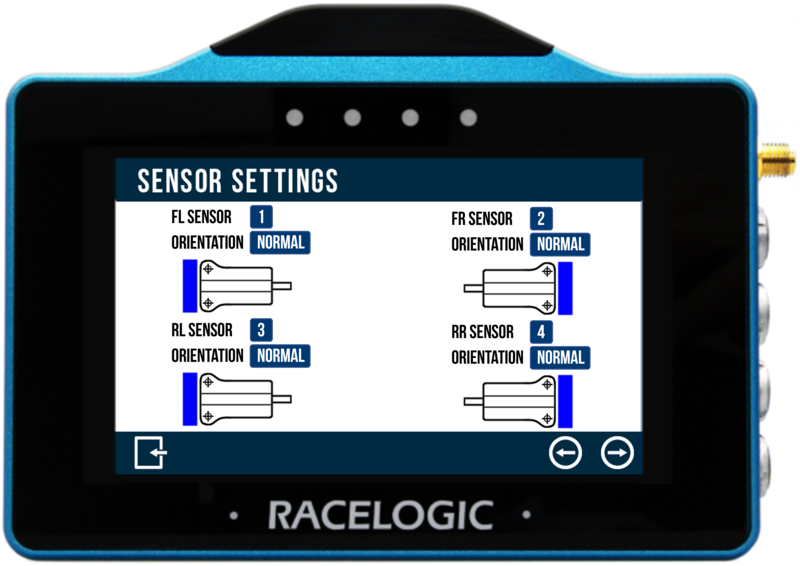VBOX Touch displaying the Sensor Settings screen in the Brake Temperature App. 