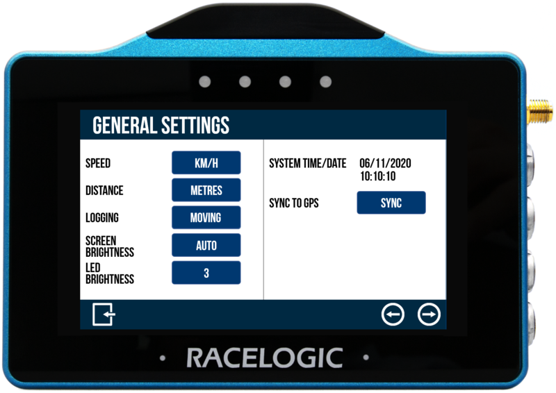 VBOX Touch displaying the General Settings screen in the Brake Temperature App.