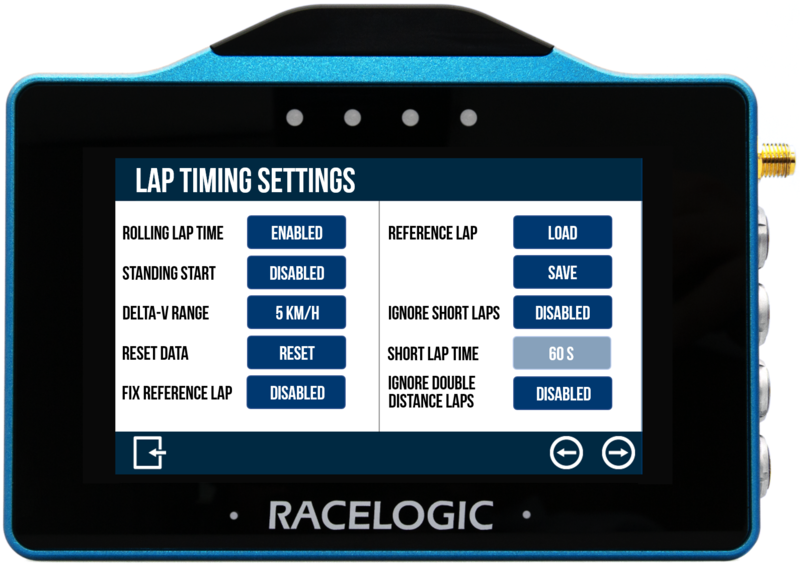 VBOX Touch displaying the secondary Lap Timing Settings screen.