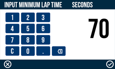 VBOX Touch Lap Timing Settings Ignore Short Keypad