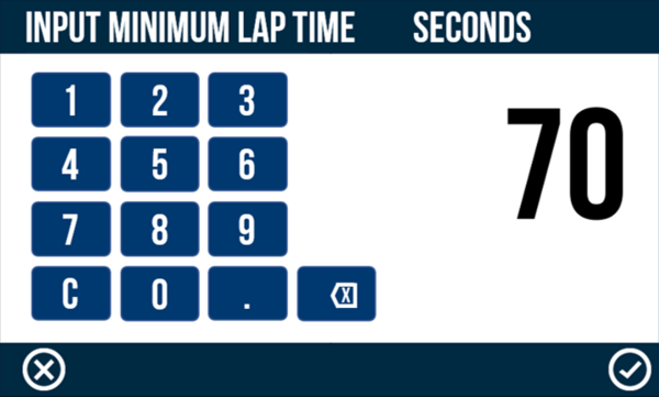 VBOX Touch Lap Timing Settings Ignore Short Keypad