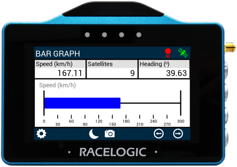 VBOX Touch displaying the Bar Graph screen in the MFD App.