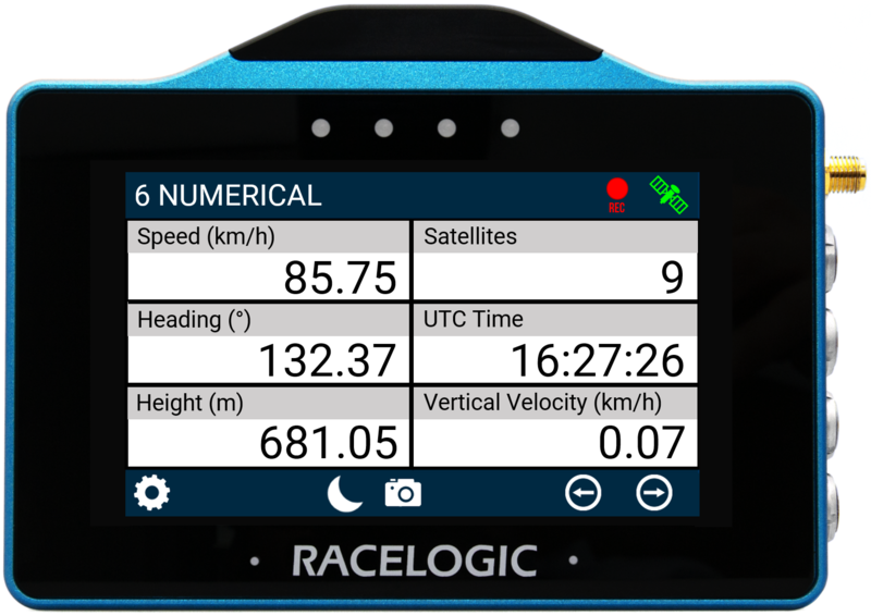 VBOX Touch displaying the 6 Numerical Screen in the MFD App.