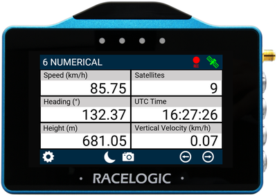 VBOX Touch displaying the 6 Numerical Screen in the MFD App.