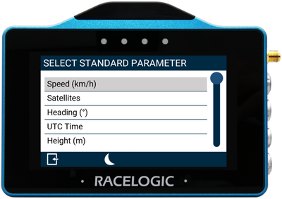 VBOX Touch displaying the Select Standard Parameter in the 1 Numerical Settings in the MFD App.