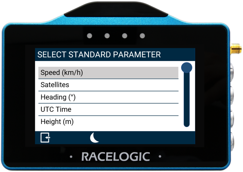 VBOX Touch displaying the Select Standard Parameter in the 1 Numerical Settings in the MFD App.