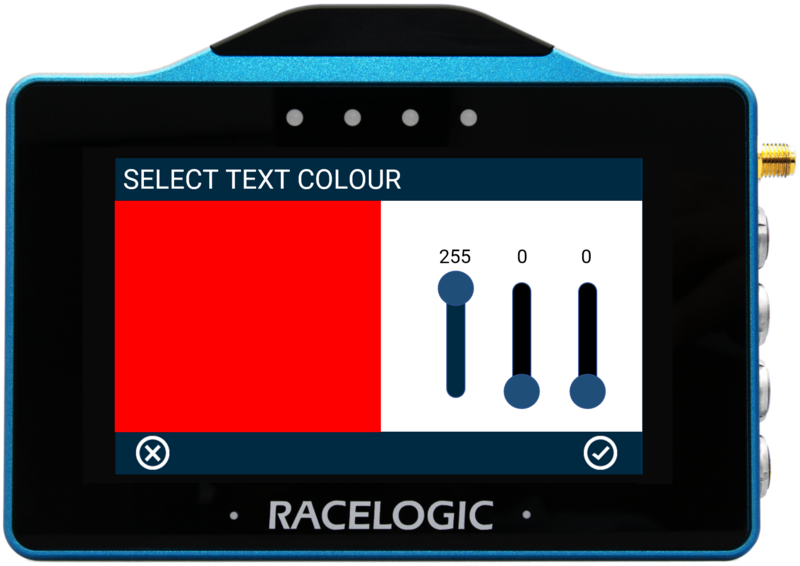 VBOX Touch displaying the Select Text Colour screen in the Numerical Settings in the MFD App.