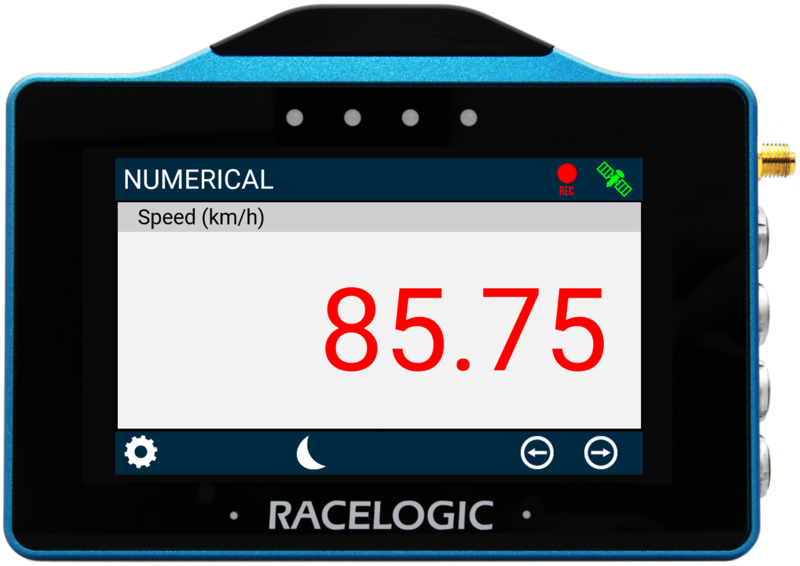VBOX Touch displaying the 1 Numerical screen with red text colour applied in the MFD App.