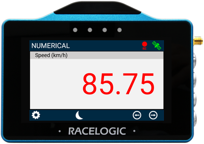 VBOX Touch displaying the 1 Numerical screen with red text colour applied in the MFD App.