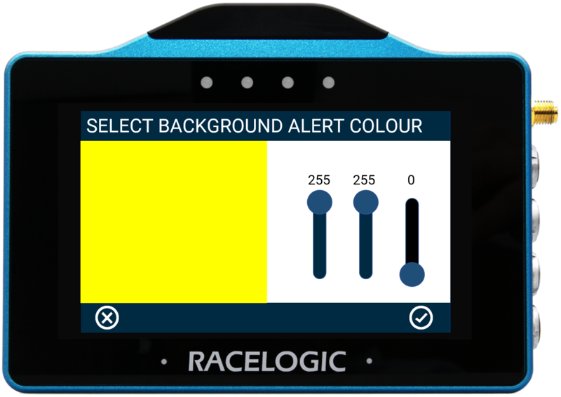 VBOX Touch displaying the Select Background Alert Colour screen in the Numerical Settings in the MFD App.