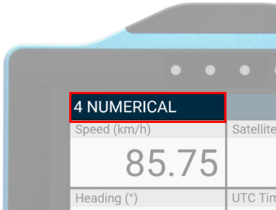 Upper left corner of VBOX Touch unit with MFD App installed and the current screen name (4 Numerical) highlighted.