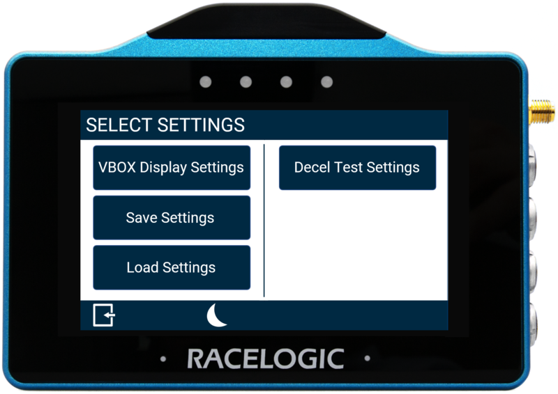 VBOX Touch displaying the Select Settings screen in the MFD App.